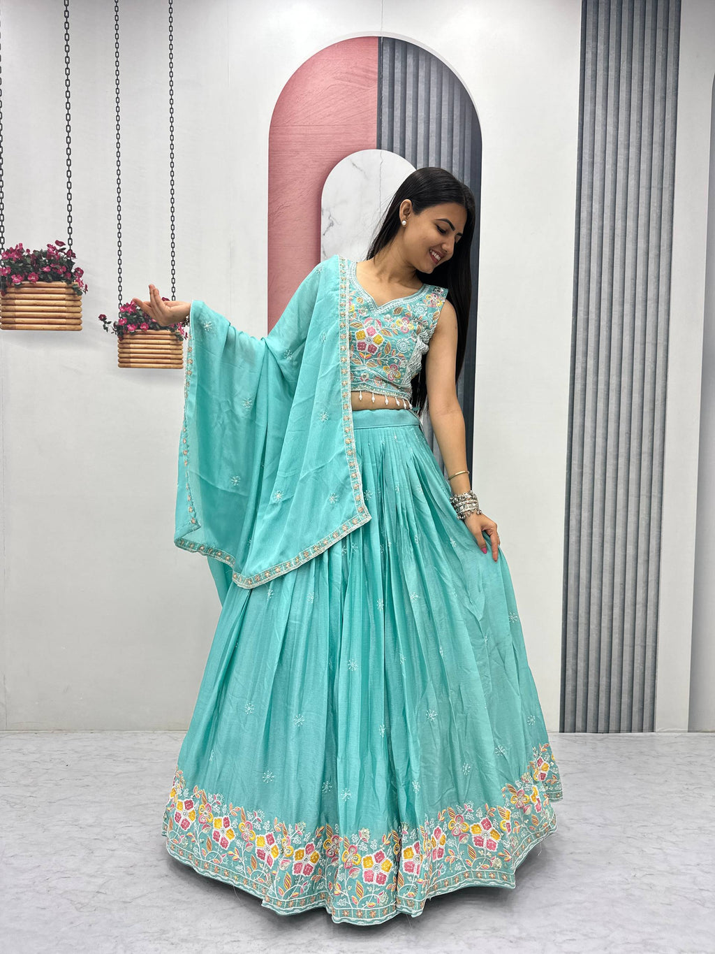 Wedding Chinnon Thread Lehenga Choli Set | Tulip Designer

