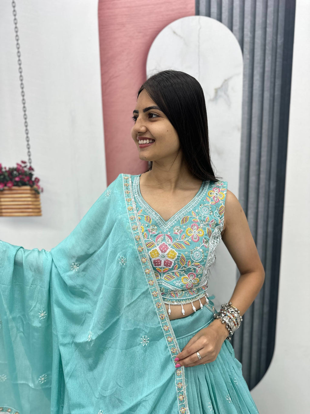 Wedding Chinnon Thread Lehenga Choli Set | Tulip Designer
