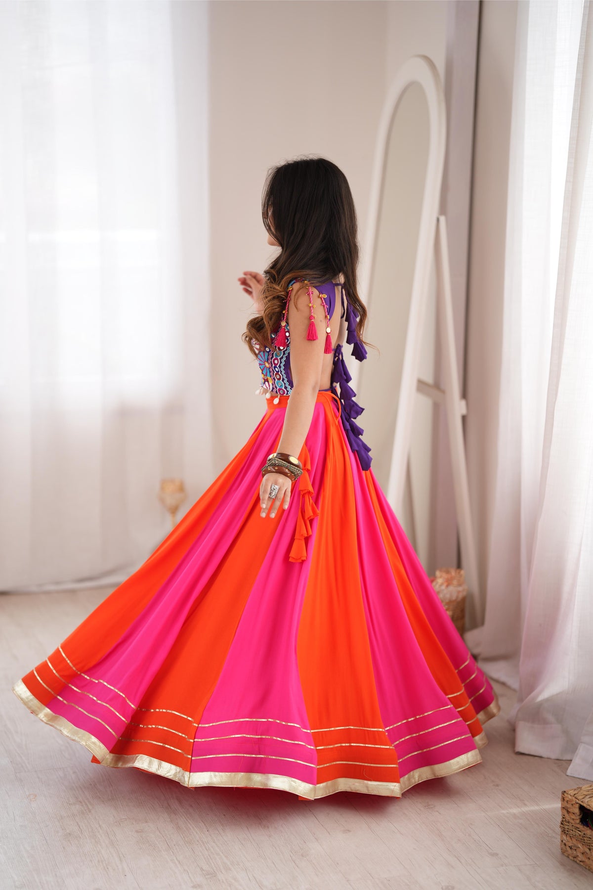 Designer Reyon Gota Patti Mirror Lehenga Set | Tulip Designer
