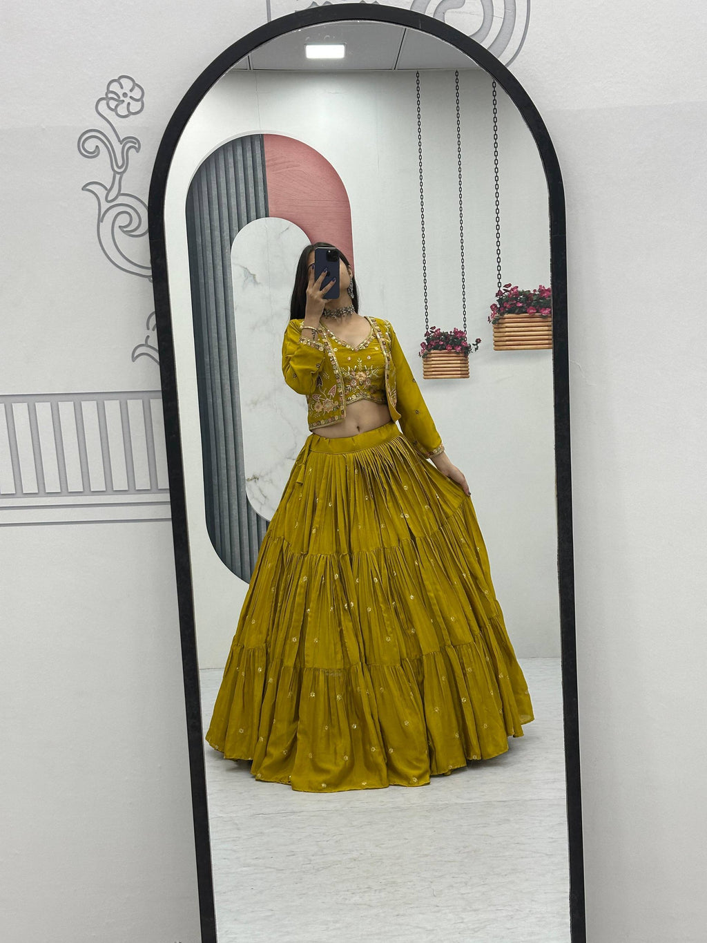 Festival Special Chinon Embroidered Lehenga Choli Set With Jacket