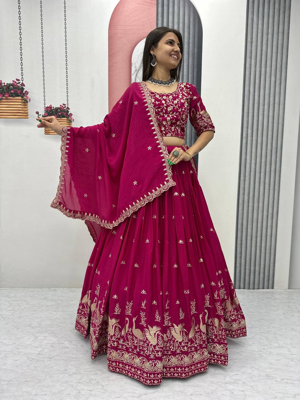 Premium Chinon Heavy Embroidery Thread Work Ready to Wear Lehenga Choli Set
