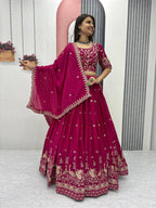 Premium Chinon Heavy Embroidery Thread Work Ready to Wear Lehenga Choli Set
