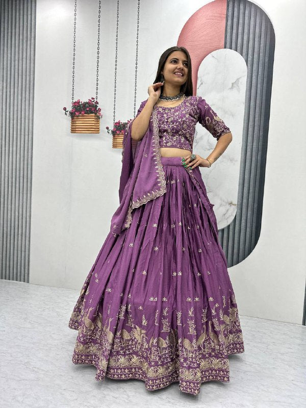 Premium Chinon Heavy Embroidery Thread Work Ready to Wear Lehenga Choli Set
