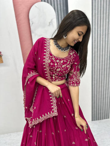 Premium Chinon Heavy Embroidery Thread Work Ready to Wear Lehenga Choli Set
