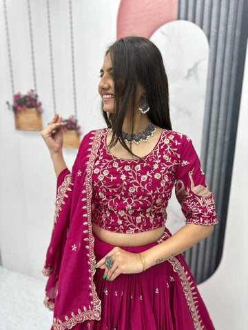 Premium Chinon Heavy Embroidery Thread Work Ready to Wear Lehenga Choli Set
