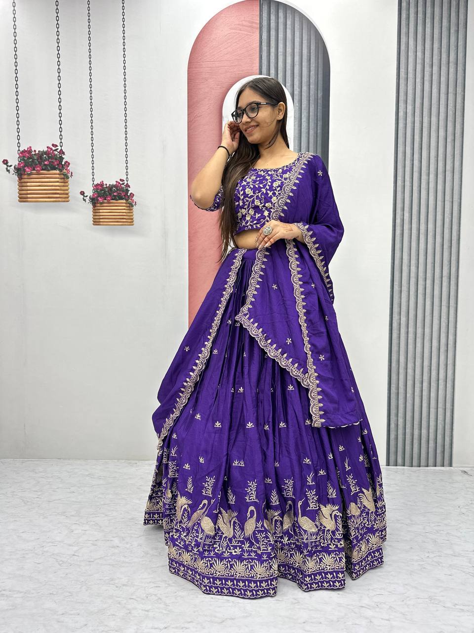 Premium Chinon Heavy Embroidery Thread Work Ready to Wear Lehenga Choli Set
