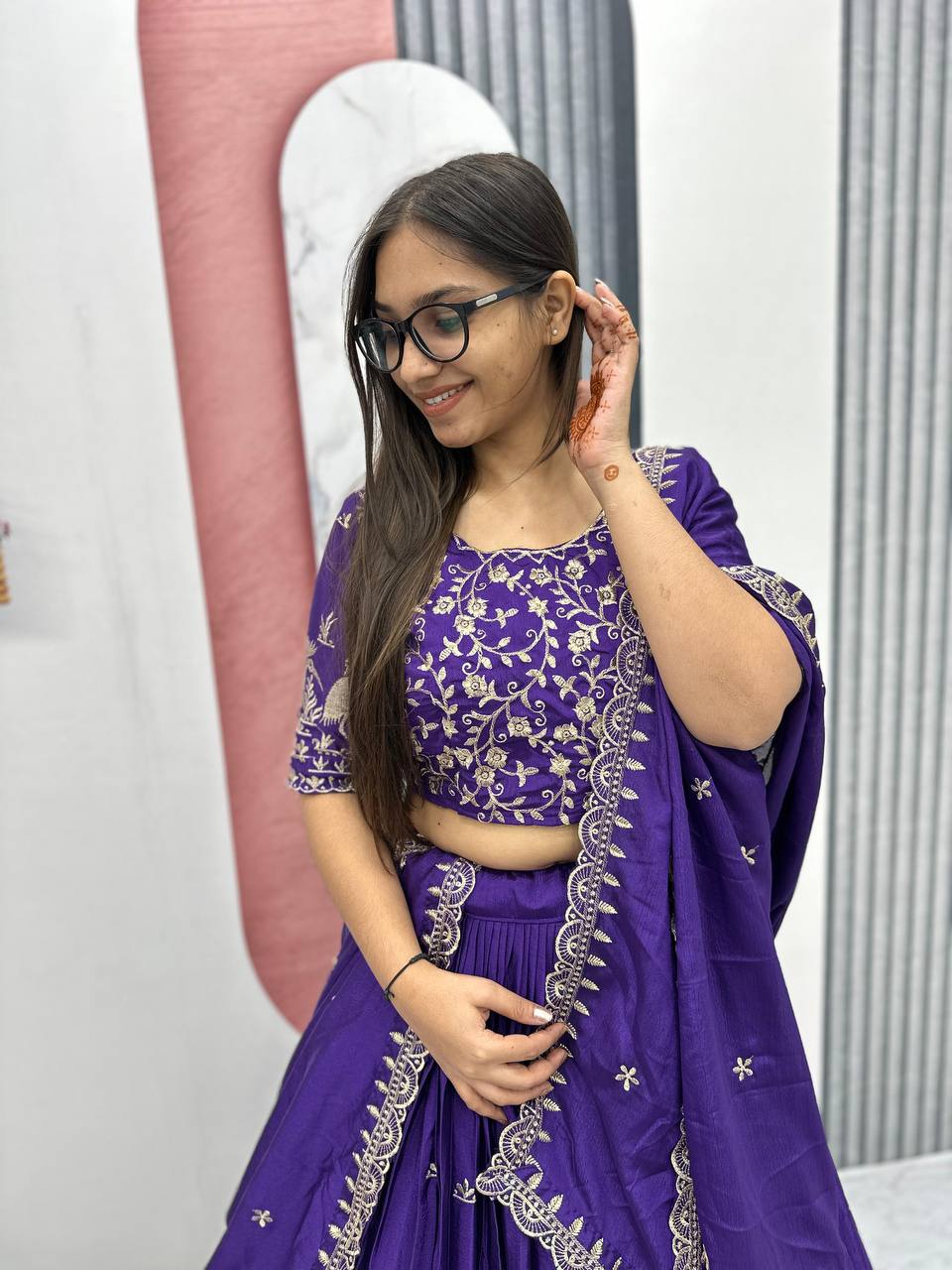 Premium Chinon Heavy Embroidery Thread Work Ready to Wear Lehenga Choli Set
