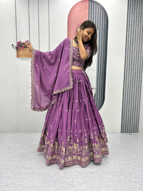 Premium Chinon Heavy Embroidery Thread Work Ready to Wear Lehenga Choli Set
