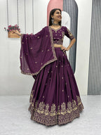 Festival-Ready Chinon Silk Lehenga Choli with Thread Embroidery Work
