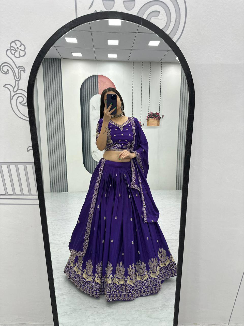 Festival-Ready Chinon Silk Lehenga Choli with Thread Embroidery Work

