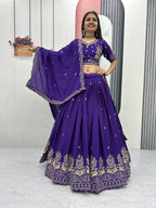 Festival-Ready Chinon Silk Lehenga Choli with Thread Embroidery Work
