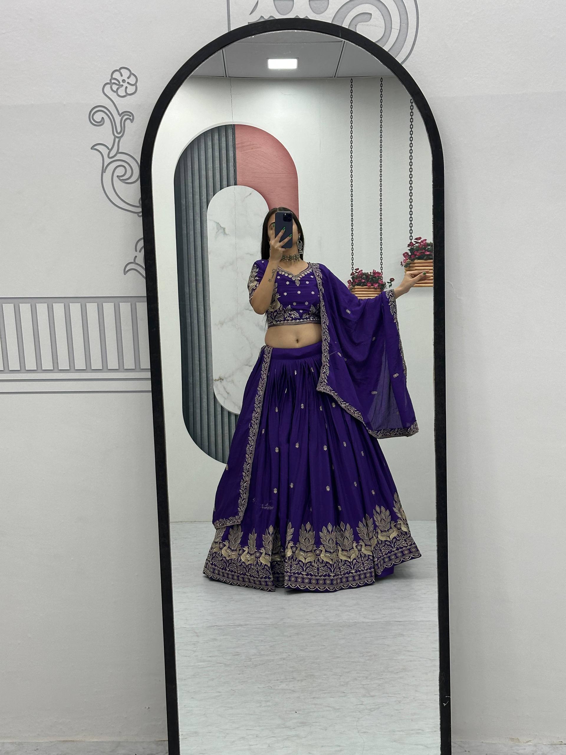 Festival-Ready Chinon Silk Lehenga Choli with Thread Embroidery Work
