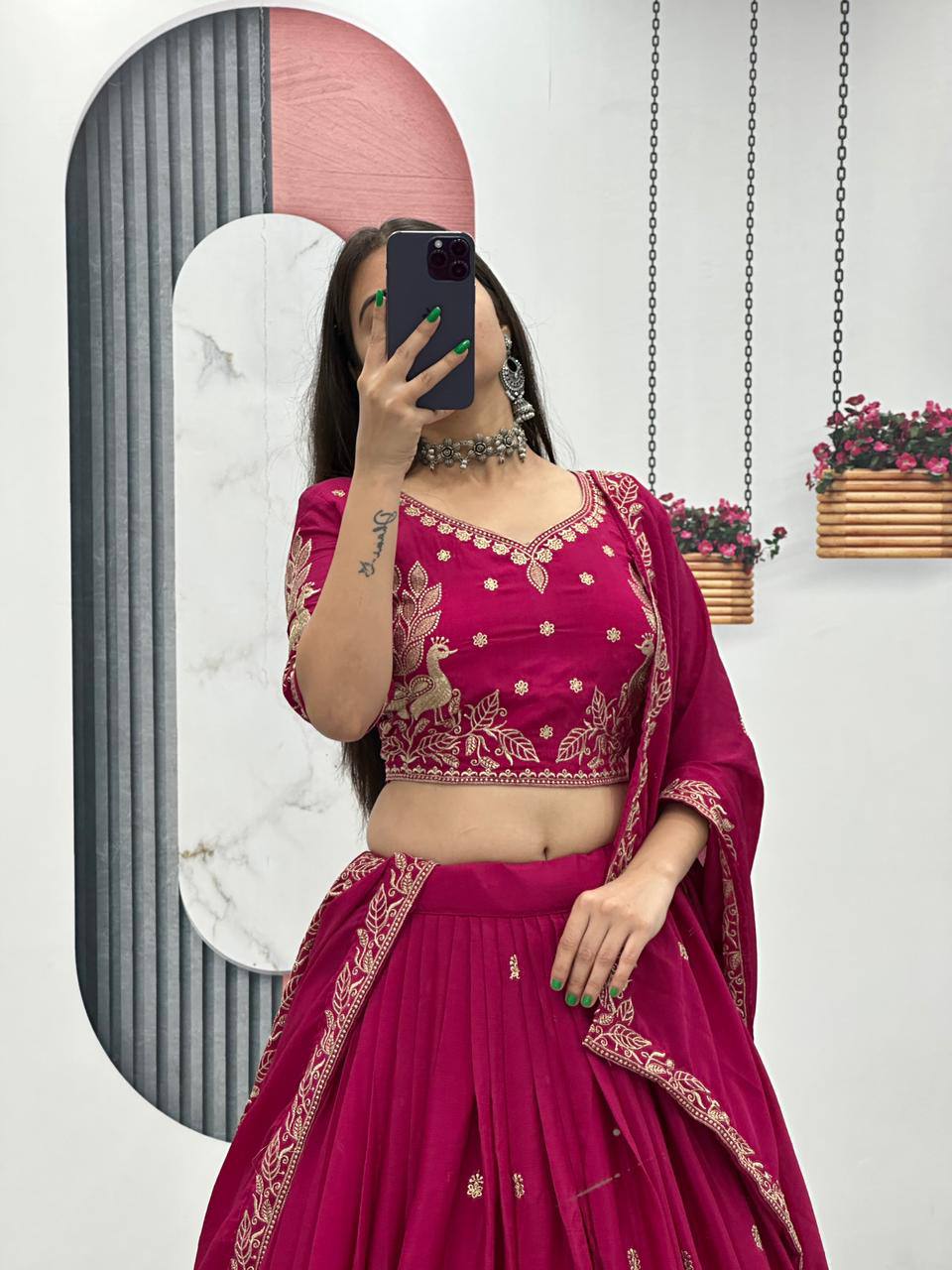 Festival-Ready Chinon Silk Lehenga Choli with Thread Embroidery Work
