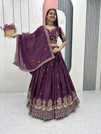 Festival-Ready Chinon Silk Lehenga Choli with Thread Embroidery Work
