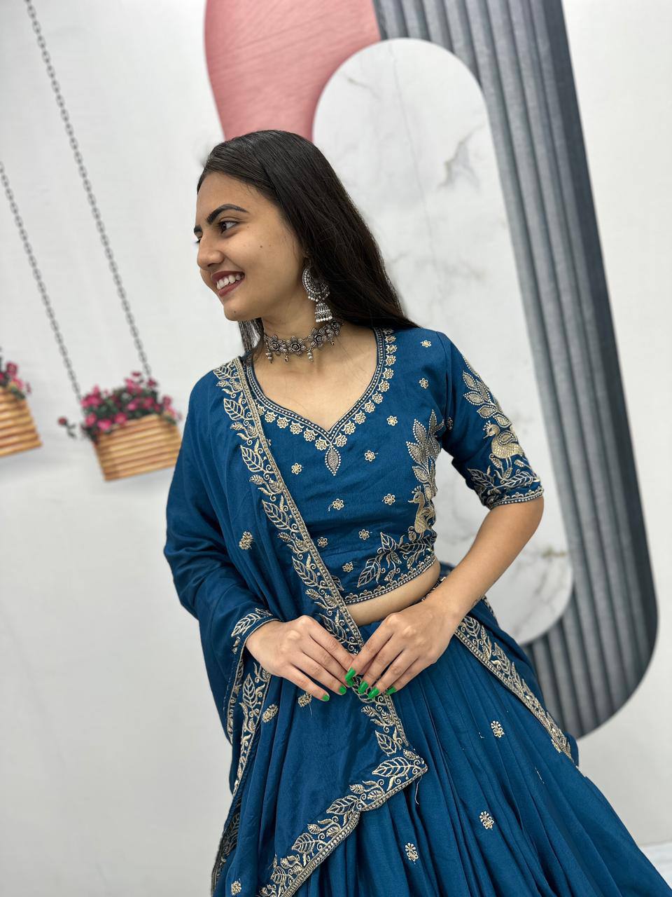 Festival-Ready Chinon Silk Lehenga Choli with Thread Embroidery Work
