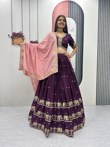Pure Chinon Heavy Embroidered Festival Lehenga Choli Set
