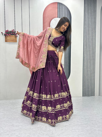 Pure Chinon Heavy Embroidered Festival Lehenga Choli Set
