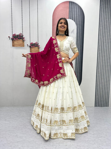 Pure Chinon Heavy Embroidered Festival Lehenga Choli Set
