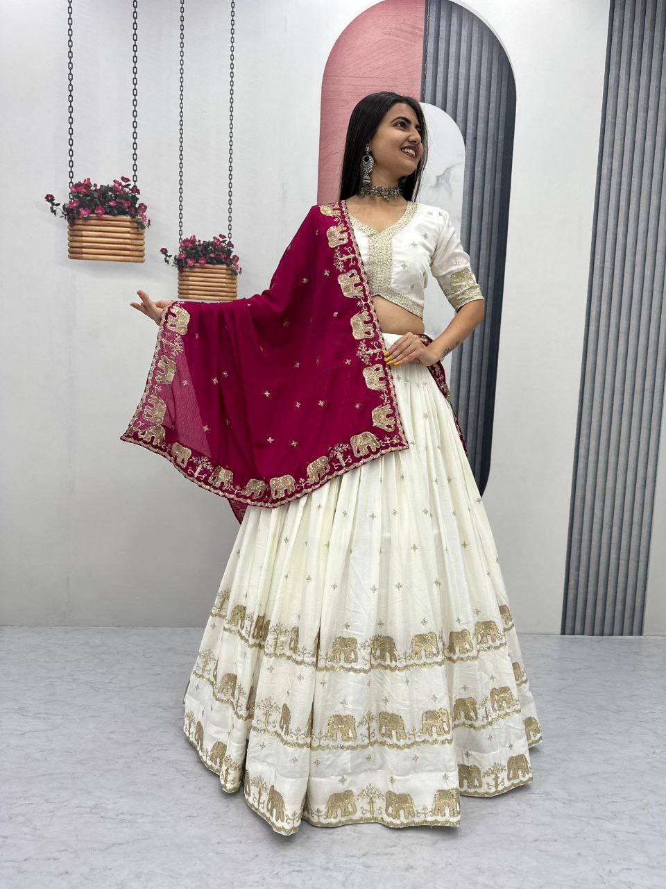 Pure Chinon Heavy Embroidered Festival Lehenga Choli Set
