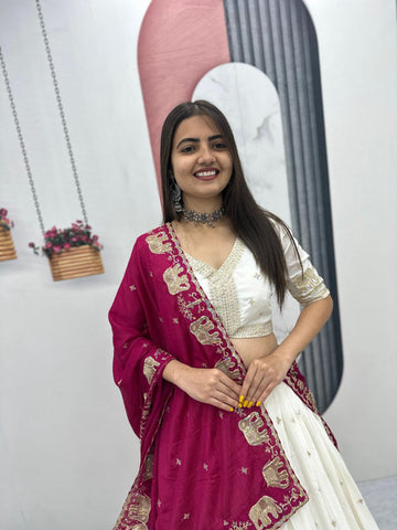 Pure Chinon Heavy Embroidered Festival Lehenga Choli Set
