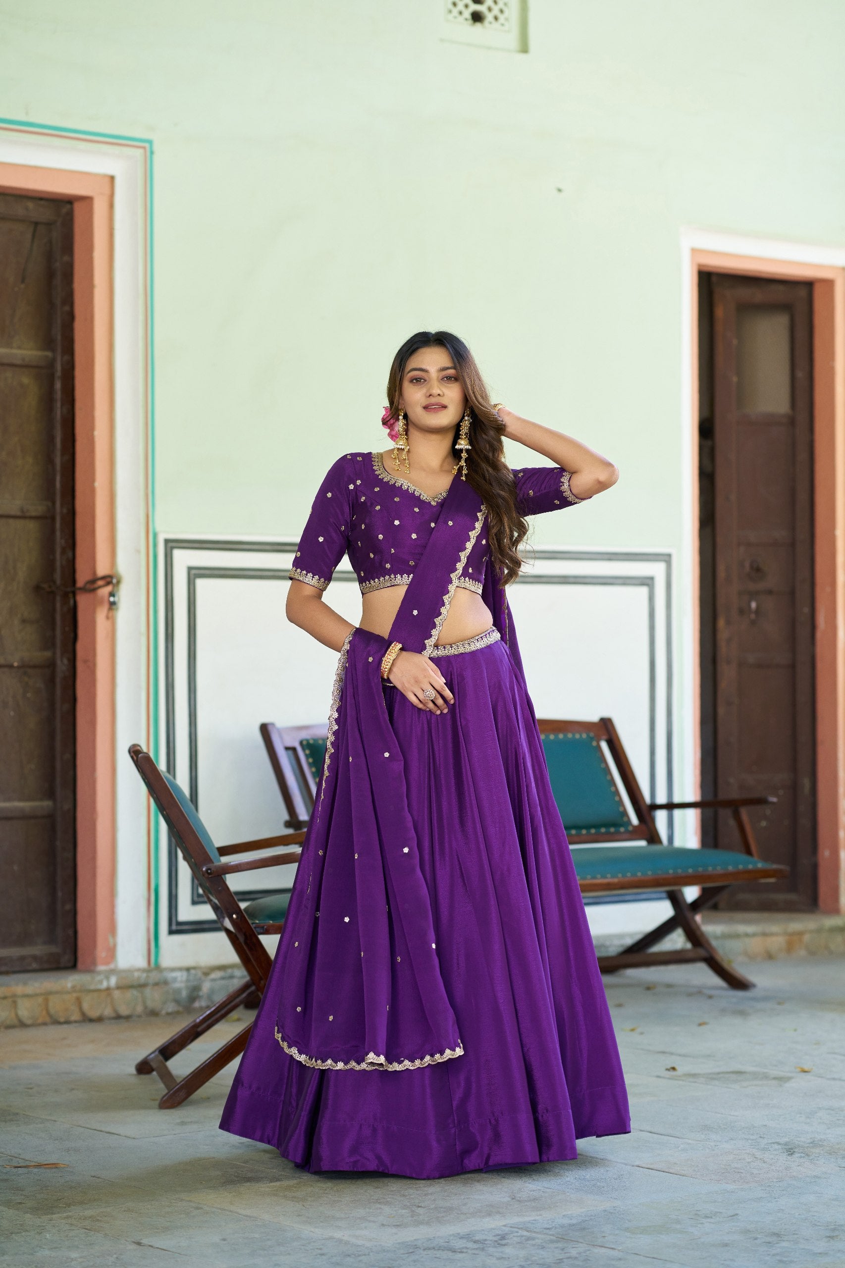 Luxury Chinon Heavy Flair Lehenga Collection for Special Occasions
