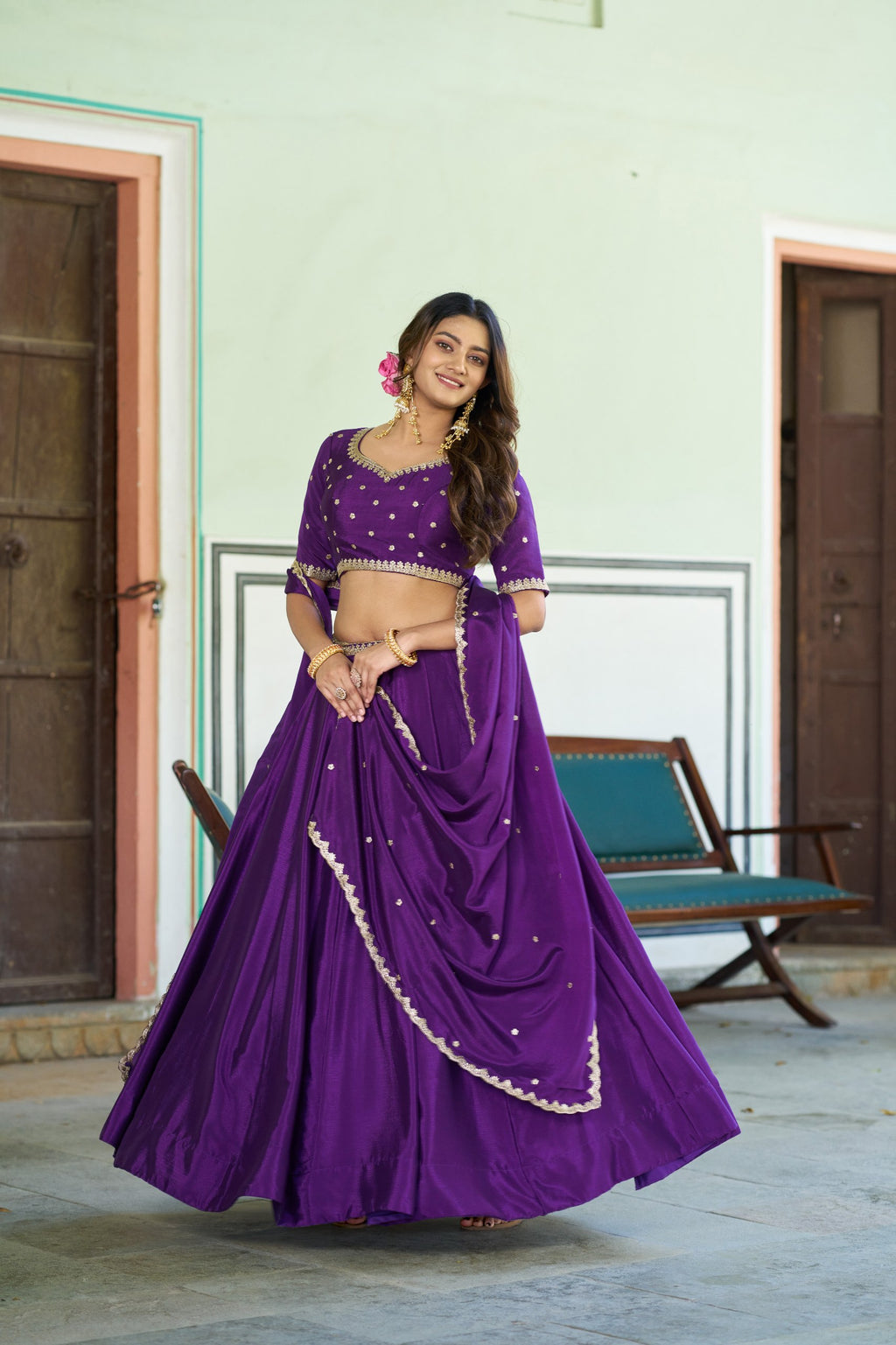 Luxury Chinon Heavy Flair Lehenga Collection for Special Occasions
