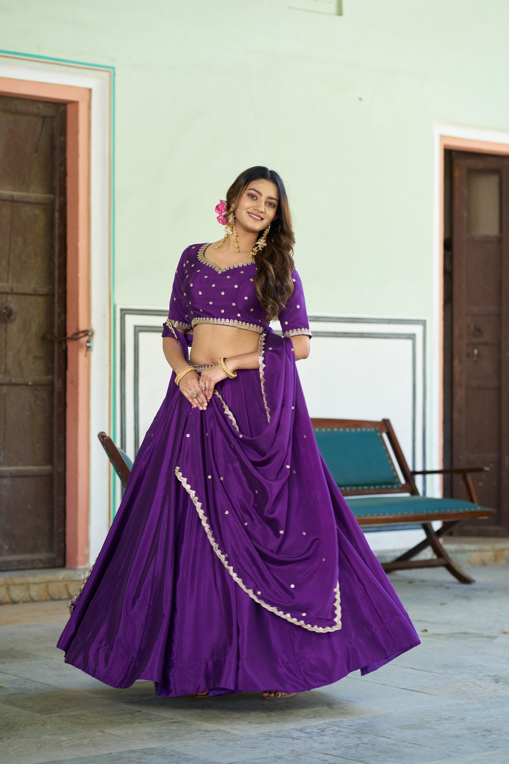 Luxury Chinon Heavy Flair Lehenga Collection for Special Occasions
