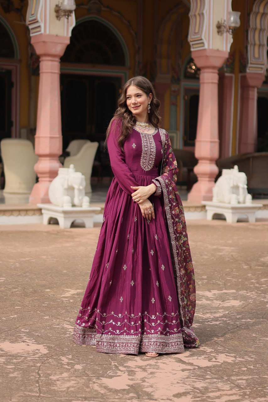 Chinon And Sequins Embroidered Work Discover the perfect ensemble to add a touch of glamour to your wardrobe and stand out from the crowd
