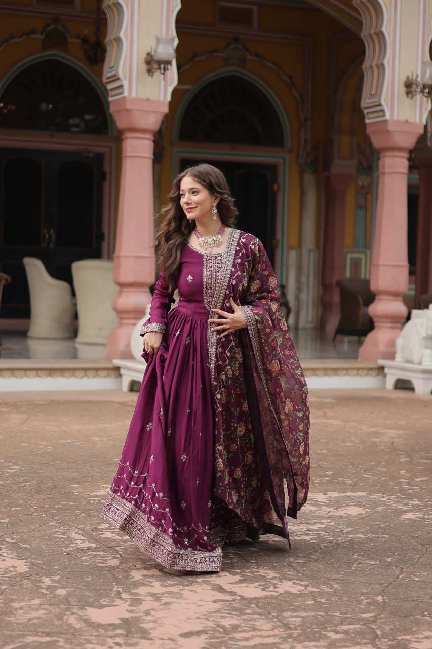 Chinon And Sequins Embroidered Work Discover the perfect ensemble to add a touch of glamour to your wardrobe and stand out from the crowd
