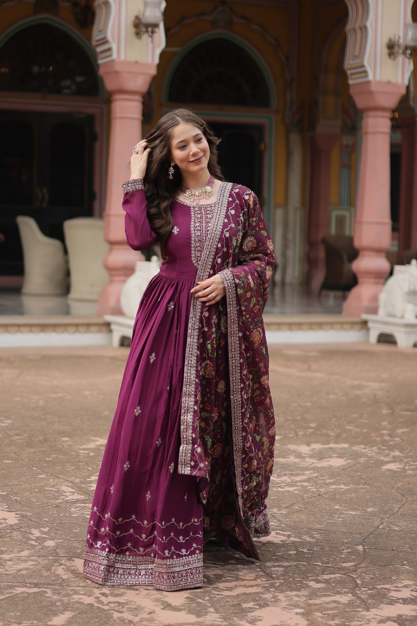 Chinon And Sequins Embroidered Work Discover the perfect ensemble to add a touch of glamour to your wardrobe and stand out from the crowd
