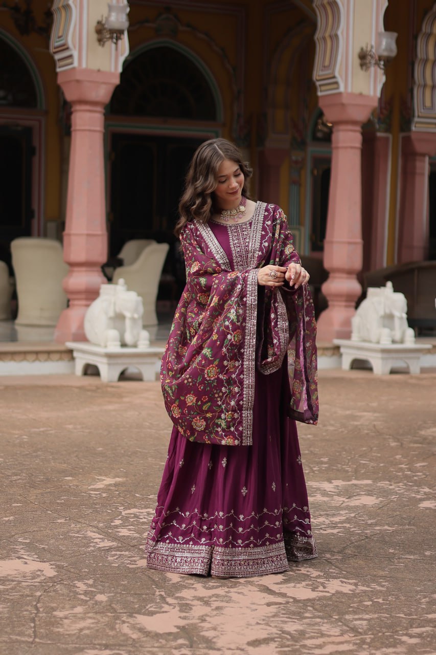 Chinon And Sequins Embroidered Work Discover the perfect ensemble to add a touch of glamour to your wardrobe and stand out from the crowd
