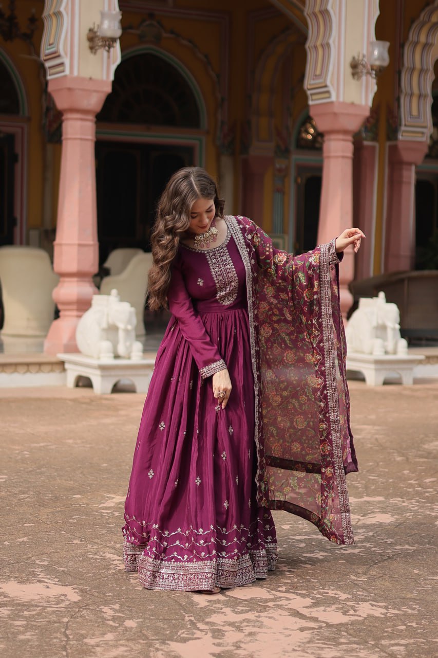 Chinon And Sequins Embroidered Work Discover the perfect ensemble to add a touch of glamour to your wardrobe and stand out from the crowd
