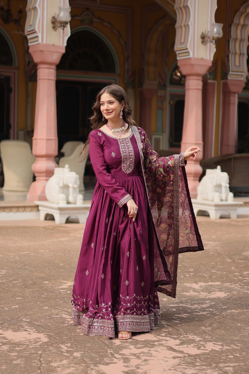Chinon And Sequins Embroidered Work Discover the perfect ensemble to add a touch of glamour to your wardrobe and stand out from the crowd
