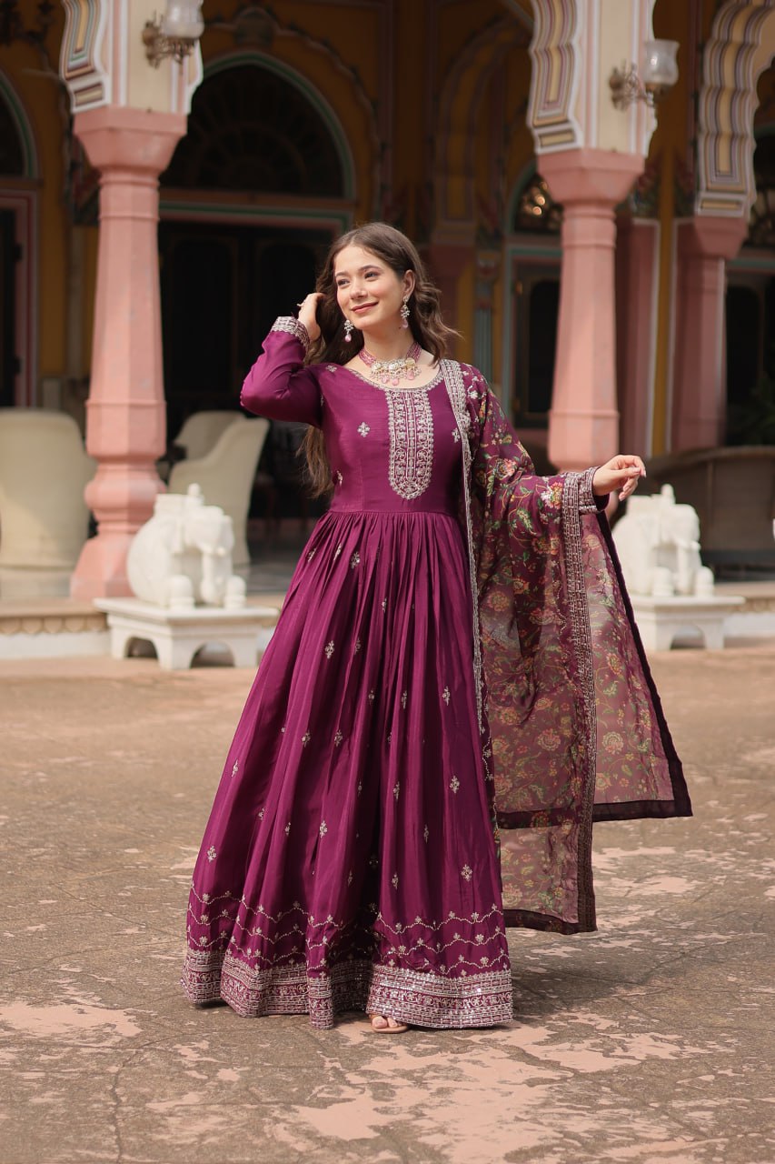 Chinon And Sequins Embroidered Work Discover the perfect ensemble to add a touch of glamour to your wardrobe and stand out from the crowd
