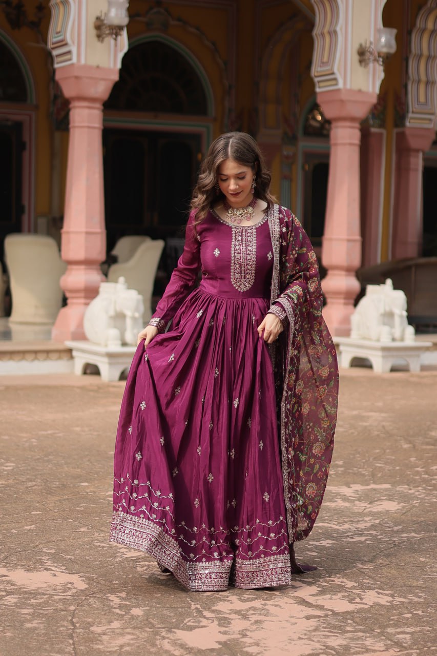 Chinon And Sequins Embroidered Work Discover the perfect ensemble to add a touch of glamour to your wardrobe and stand out from the crowd
