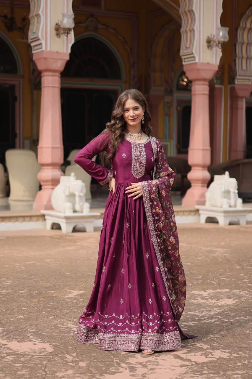 Chinon And Sequins Embroidered Work Discover the perfect ensemble to add a touch of glamour to your wardrobe and stand out from the crowd
