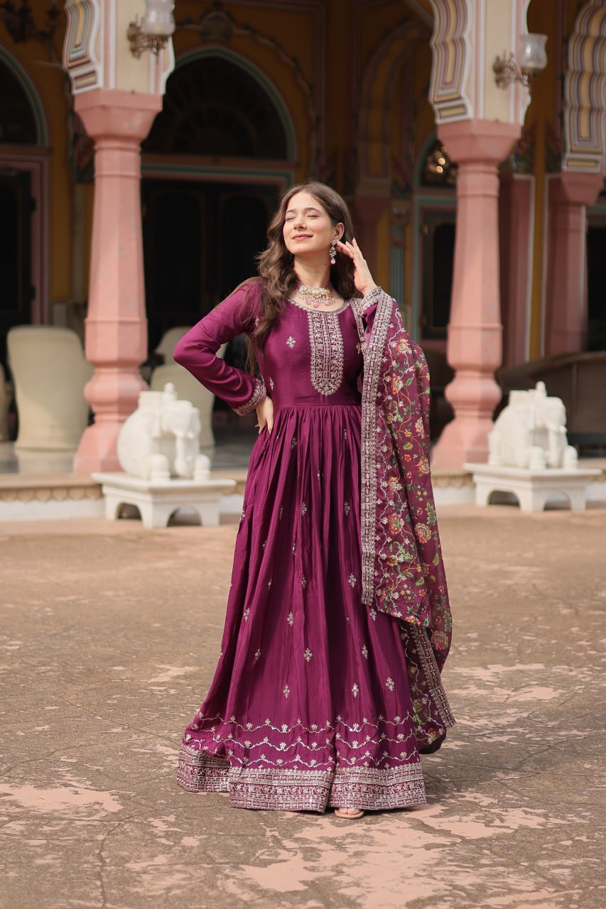 Chinon And Sequins Embroidered Work Discover the perfect ensemble to add a touch of glamour to your wardrobe and stand out from the crowd
