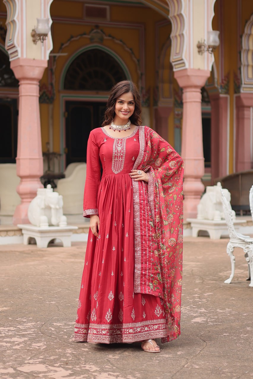 Chinon And Sequins Embroidered Work Discover the perfect ensemble to add a touch of glamour to your wardrobe and stand out from the crowd
