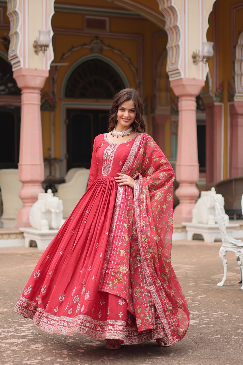 Chinon And Sequins Embroidered Work Discover the perfect ensemble to add a touch of glamour to your wardrobe and stand out from the crowd

