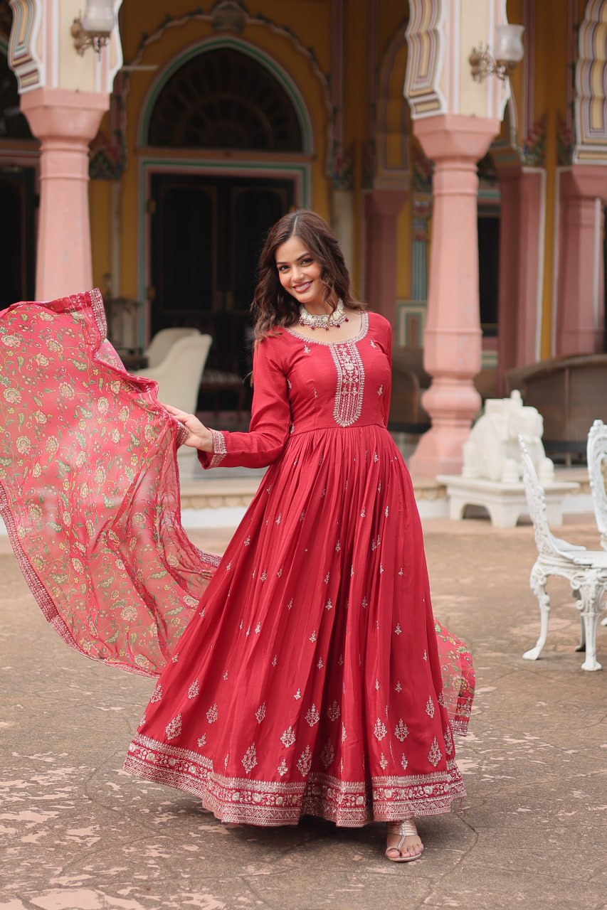 Chinon And Sequins Embroidered Work Discover the perfect ensemble to add a touch of glamour to your wardrobe and stand out from the crowd
