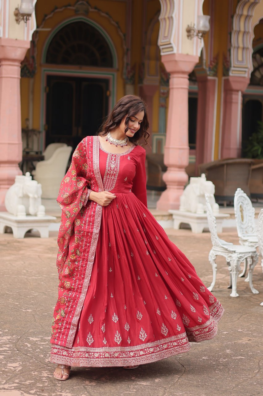 Chinon And Sequins Embroidered Work Discover the perfect ensemble to add a touch of glamour to your wardrobe and stand out from the crowd
