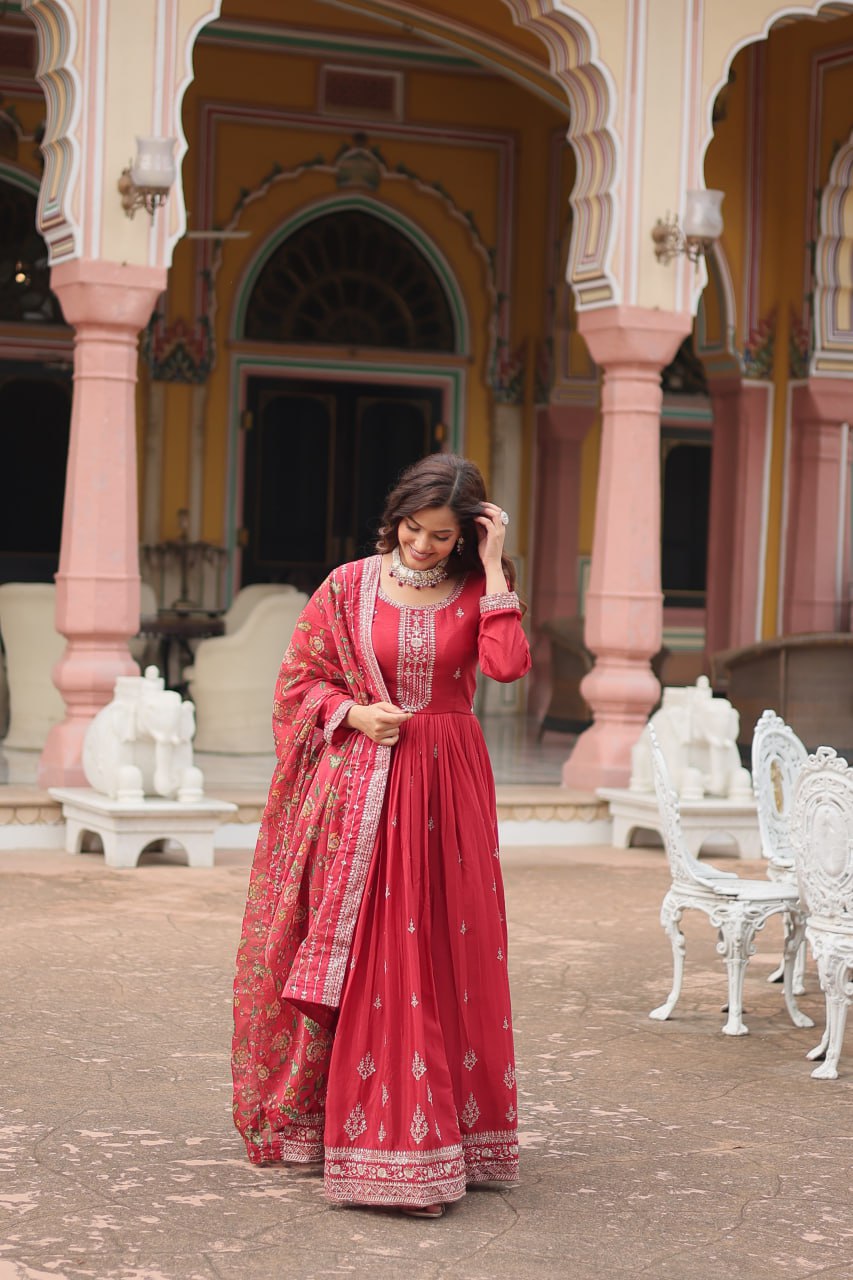 Chinon And Sequins Embroidered Work Discover the perfect ensemble to add a touch of glamour to your wardrobe and stand out from the crowd
