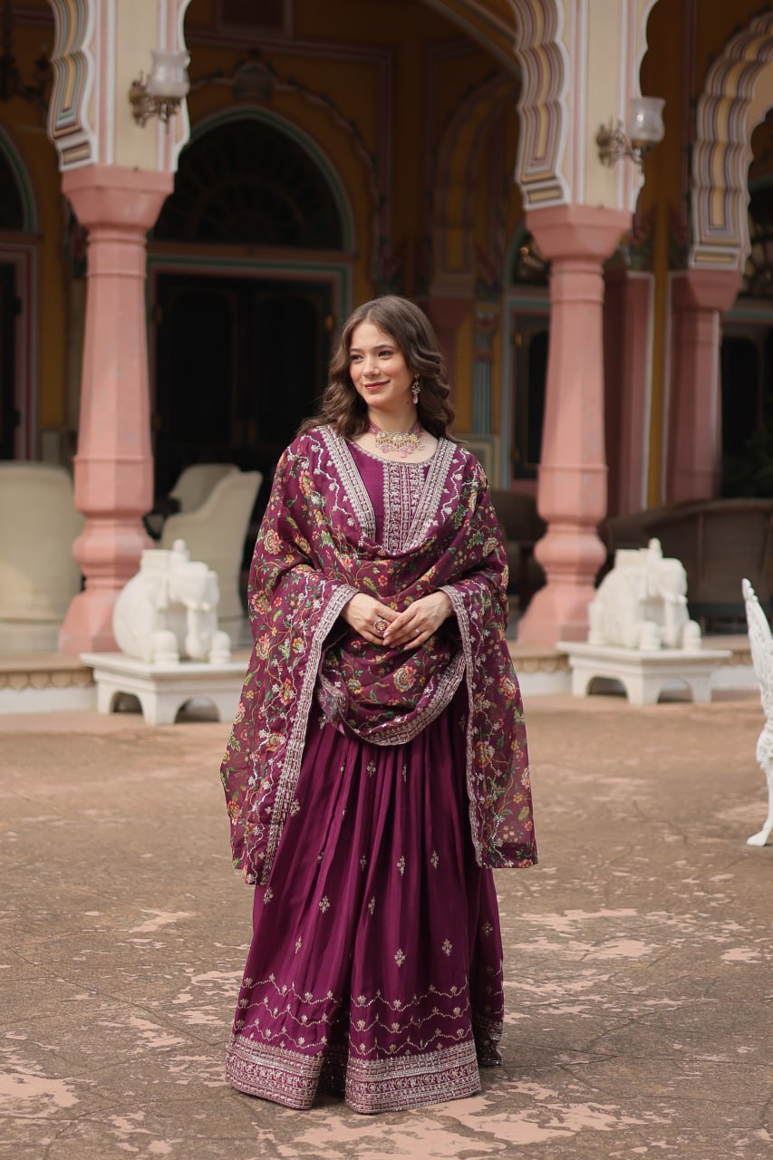 Chinon And Sequins Embroidered Work Discover the perfect ensemble to add a touch of glamour to your wardrobe and stand out from the crowd
