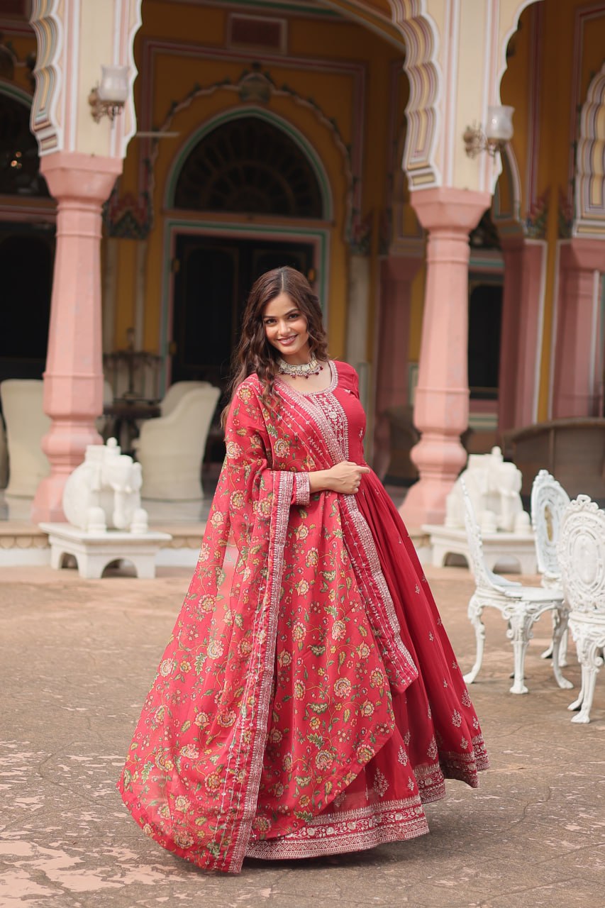 Chinon And Sequins Embroidered Work Discover the perfect ensemble to add a touch of glamour to your wardrobe and stand out from the crowd
