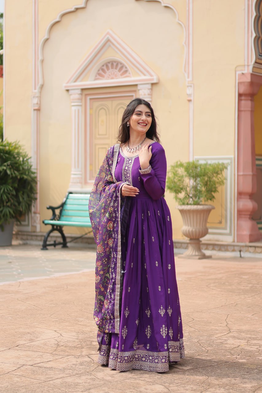 Chinon And Sequins Embroidered Work Discover the perfect ensemble to add a touch of glamour to your wardrobe and stand out from the crowd
