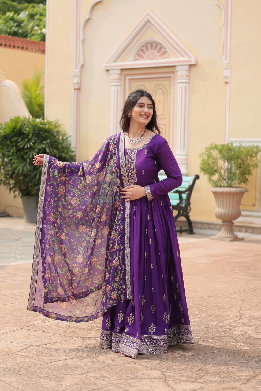 Chinon And Sequins Embroidered Work Discover the perfect ensemble to add a touch of glamour to your wardrobe and stand out from the crowd

