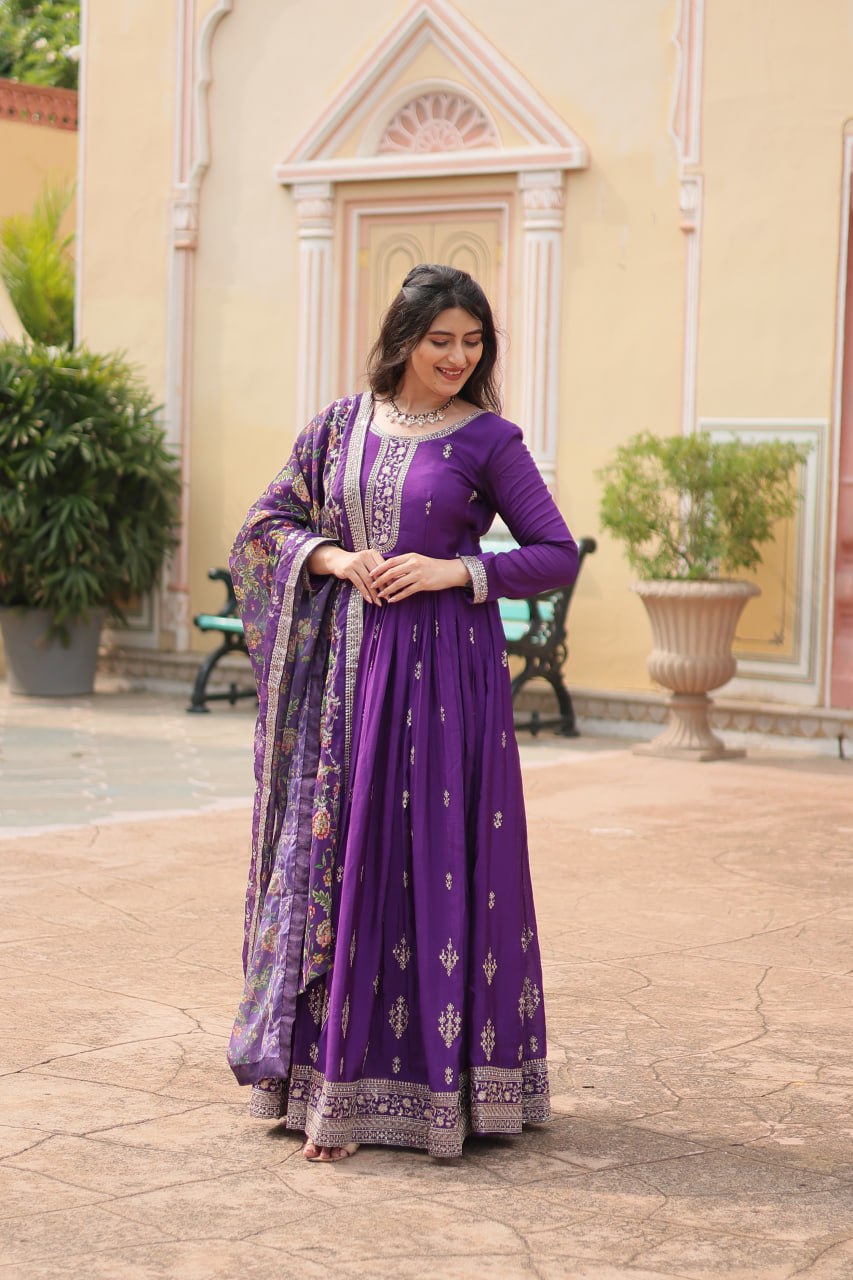 Chinon And Sequins Embroidered Work Discover the perfect ensemble to add a touch of glamour to your wardrobe and stand out from the crowd
