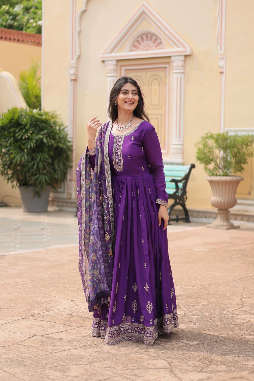 Chinon And Sequins Embroidered Work Discover the perfect ensemble to add a touch of glamour to your wardrobe and stand out from the crowd
