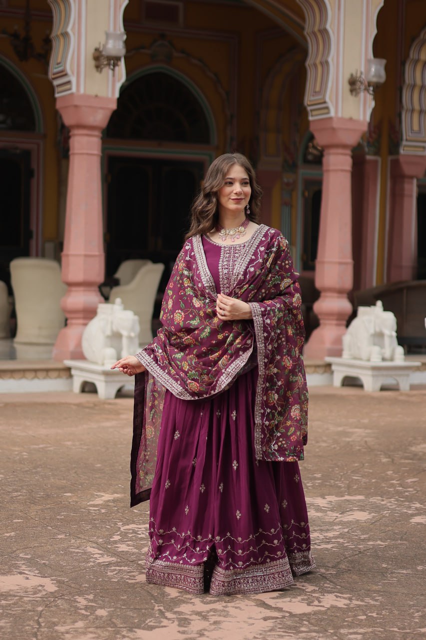 Chinon And Sequins Embroidered Work Discover the perfect ensemble to add a touch of glamour to your wardrobe and stand out from the crowd
