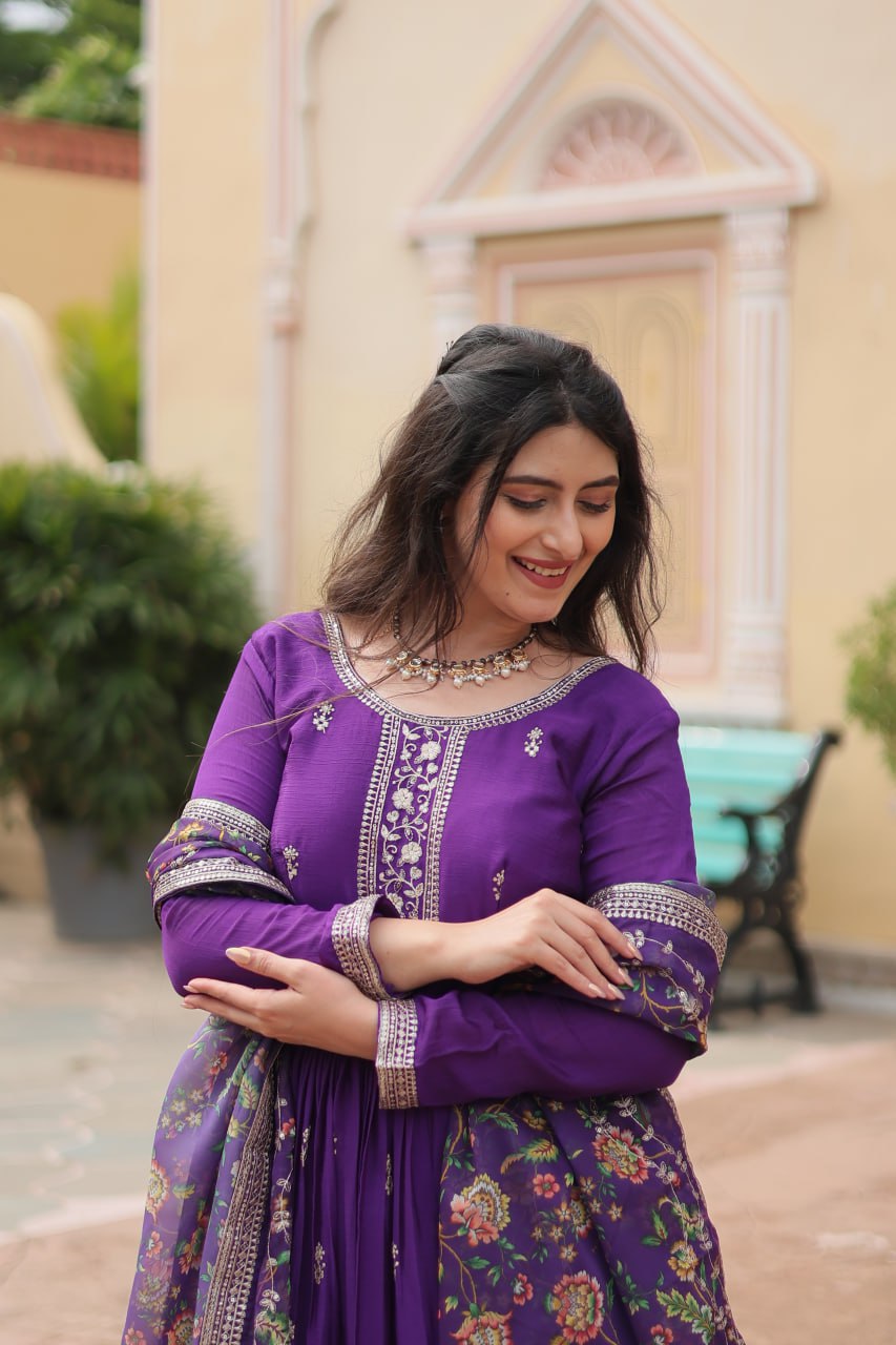 Chinon And Sequins Embroidered Work Discover the perfect ensemble to add a touch of glamour to your wardrobe and stand out from the crowd
